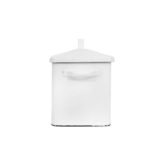 Hello Honey® 13.5" Enameled Metal Distressed White Bread Box with Lid